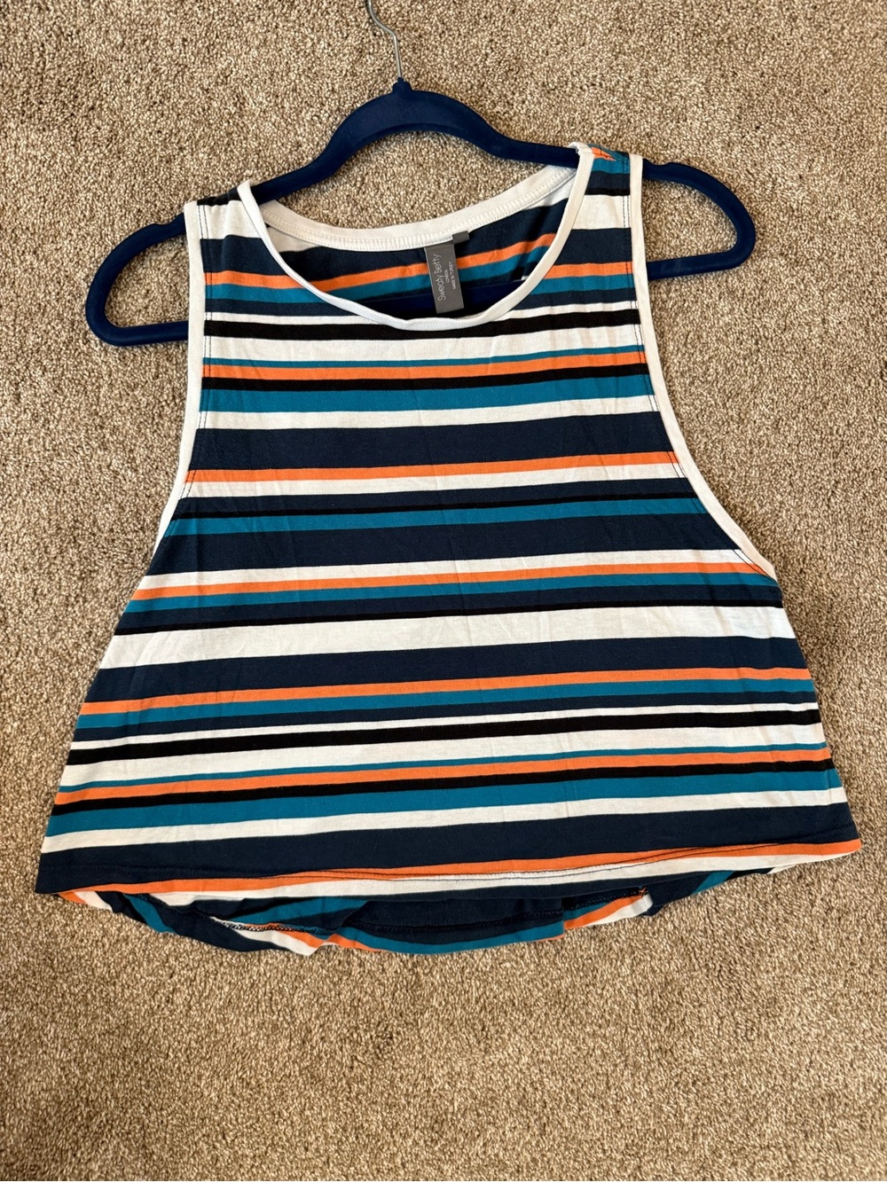 Sweaty Betty Striped Cropped Tank Top in Navy, White, Teal & Orange